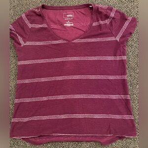 Sonoma Everyday Tee, Size S, Dark Red with Pink Stripes
